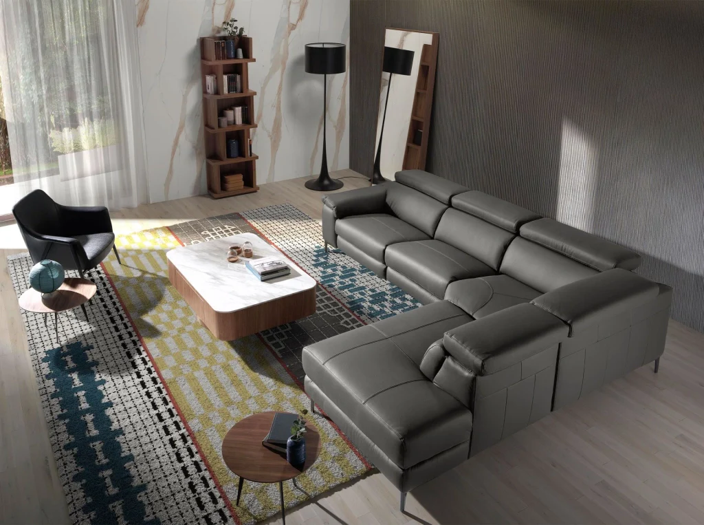 Divano relax con chaise longue destra in pelle grigio scuro - Image 4