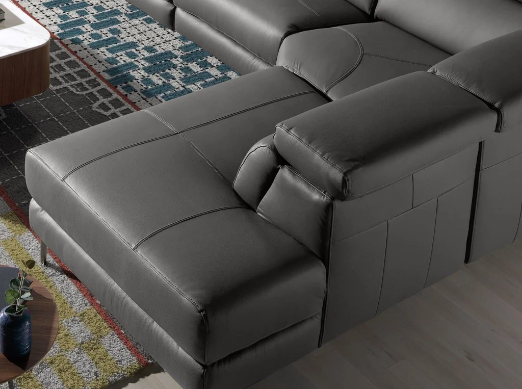 Divano relax con chaise longue destra in pelle grigio scuro - Image 5
