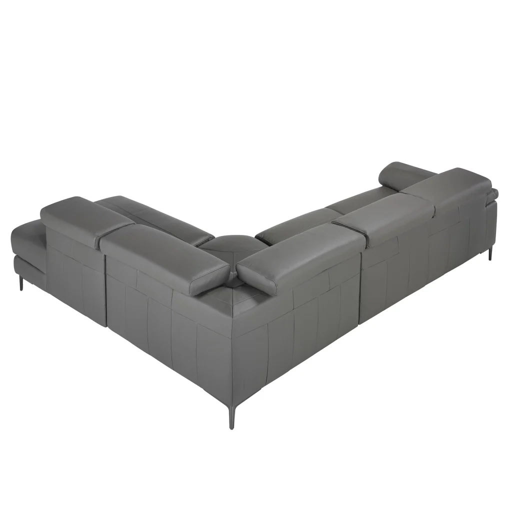 Divano relax con chaise longue destra in pelle grigio scuro - Image 7