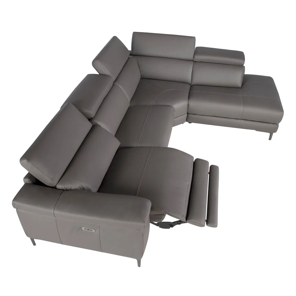 Divano relax con chaise longue destra in pelle grigio scuro - Image 8
