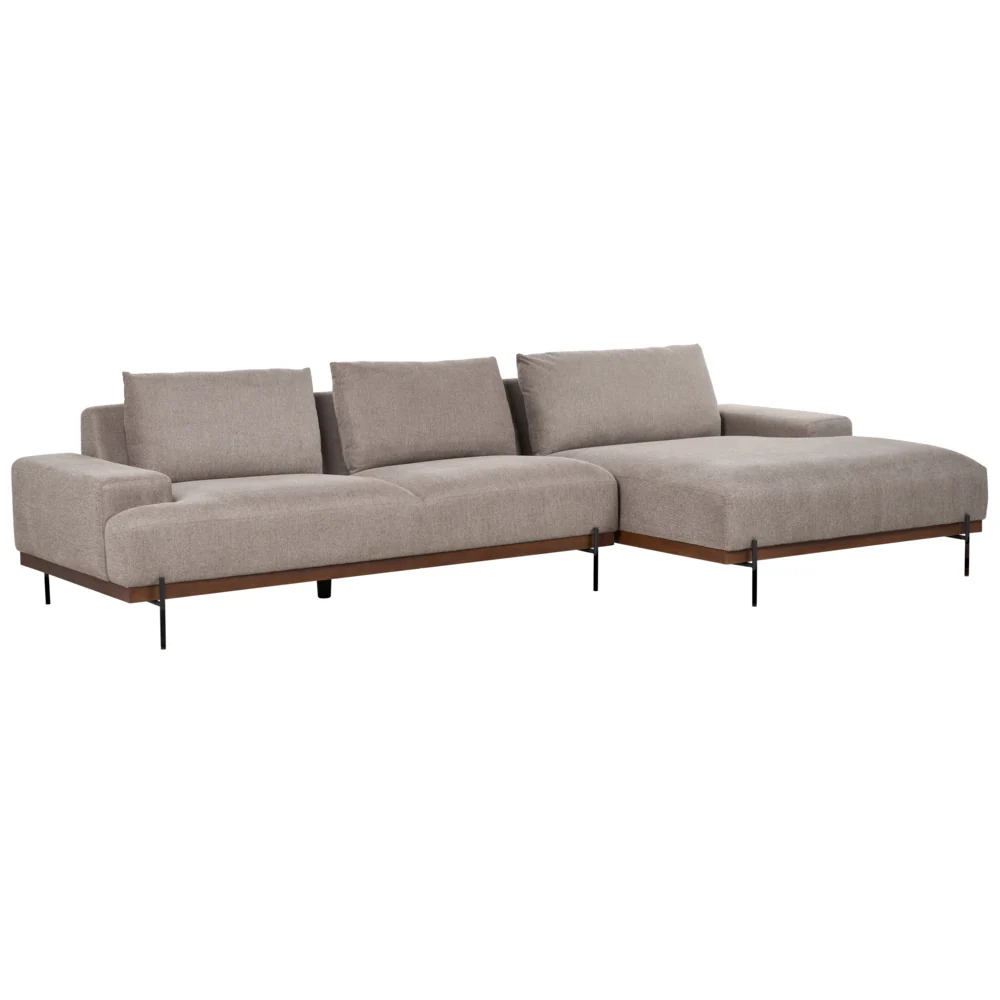 Divano angolare sinistro in tessuto Marrone Chiaro Tessuto Gambe in metallo 3 posti Stile minimalista - Image 2