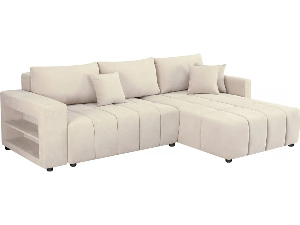 Divano angolare trasformabile in tessuto ciniglia a 3 posti - "Trocadero" - Beige