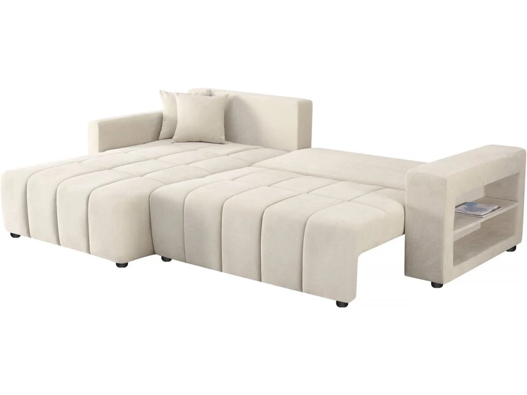 Divano angolare trasformabile in tessuto ciniglia a 3 posti - "Trocadero" - Beige - Image 3