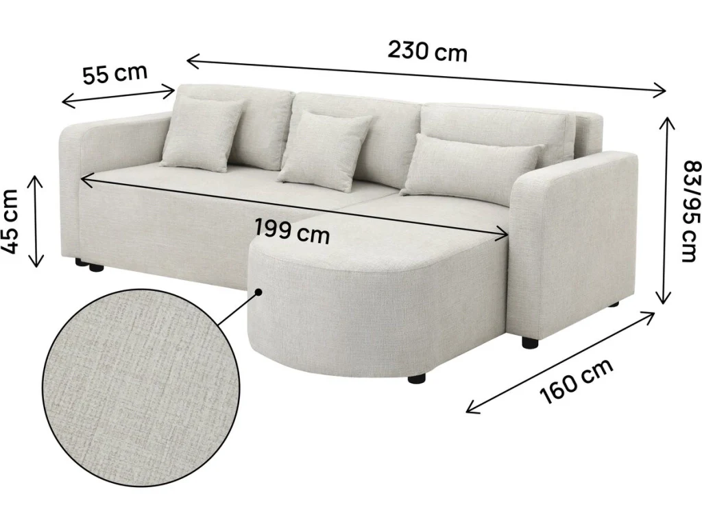 Divano angolare trasformabile/reversibile in tessuto "Charles" - 3 posti - Beige - Image 4