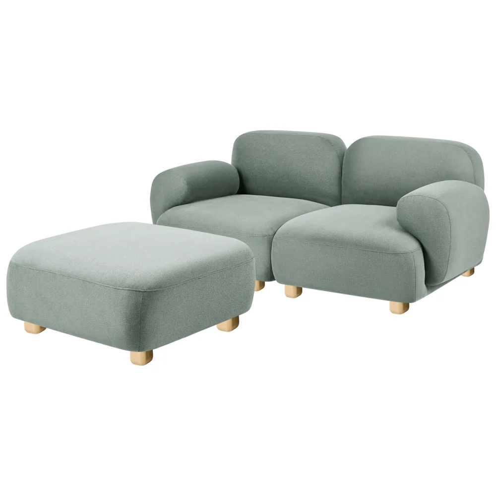 Divano componibile a 2 posti in tessuto due elementi angolari con poggiapiedi gambe in legno verde chiaro stile moderno - Image 2