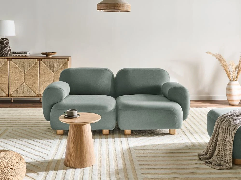 Divano componibile a 2 posti in tessuto due moduli angolari gambe in legno verde chiaro stile moderno - Image 4