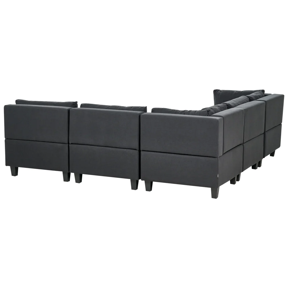Divano componibile a 5 posti imbottito lato destro in tessuto nero con gambe nere e pouf stile moderno - Image 3