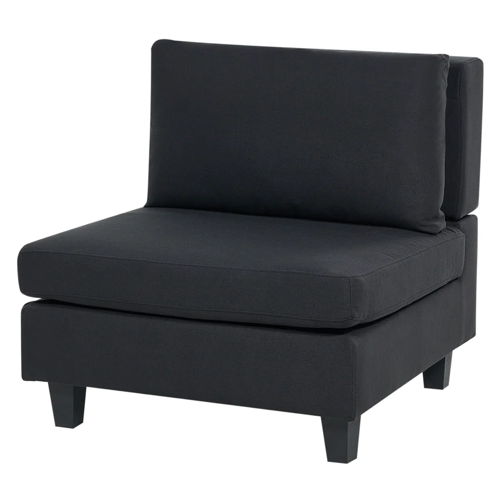 Divano componibile a 5 posti imbottito lato destro in tessuto nero con gambe nere e pouf stile moderno - Image 6