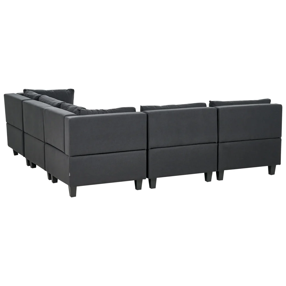 Divano componibile a 5 posti imbottito lato sinistro in tessuto nero con gambe nere e pouf stile moderno - Image 3