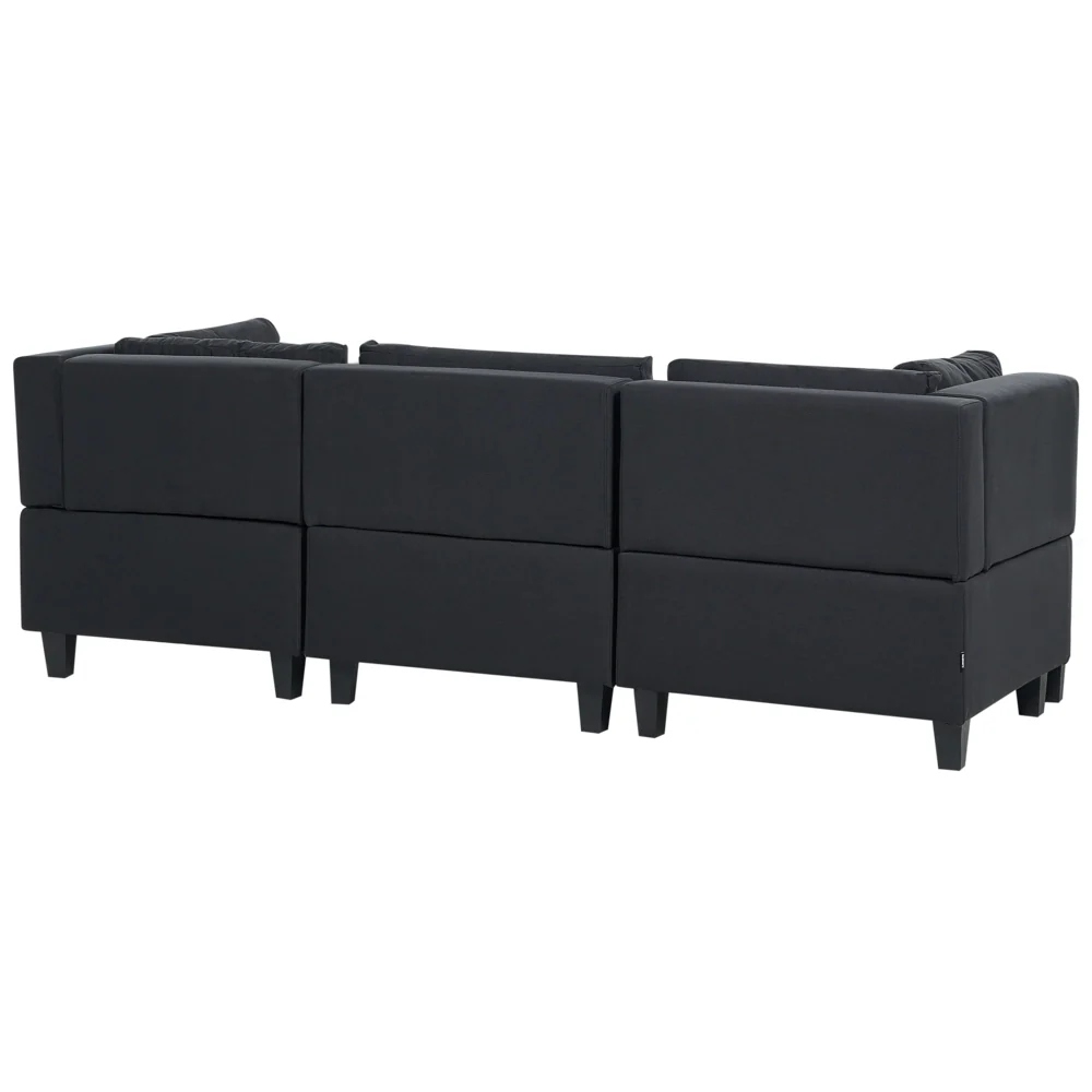 Divano Componibile Rivestito In Tessuto Nero 3 Posti con ottomano stile moderno - Image 3