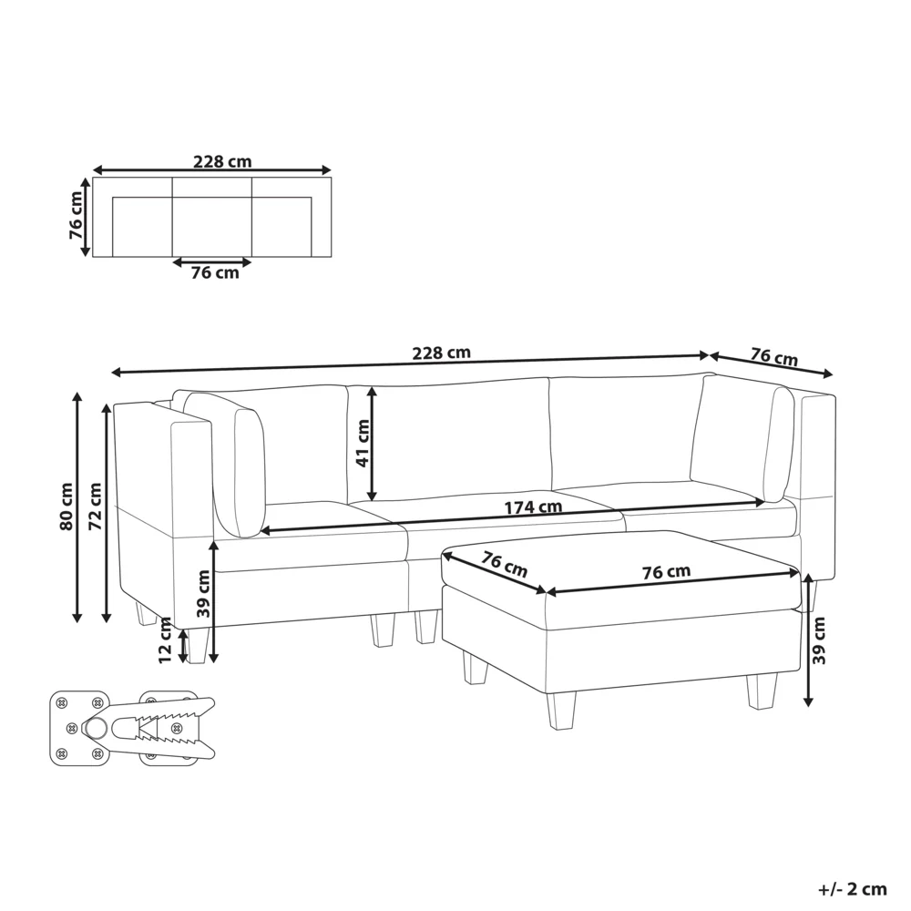 Divano Componibile Rivestito In Tessuto Nero 3 Posti con ottomano stile moderno - Image 5