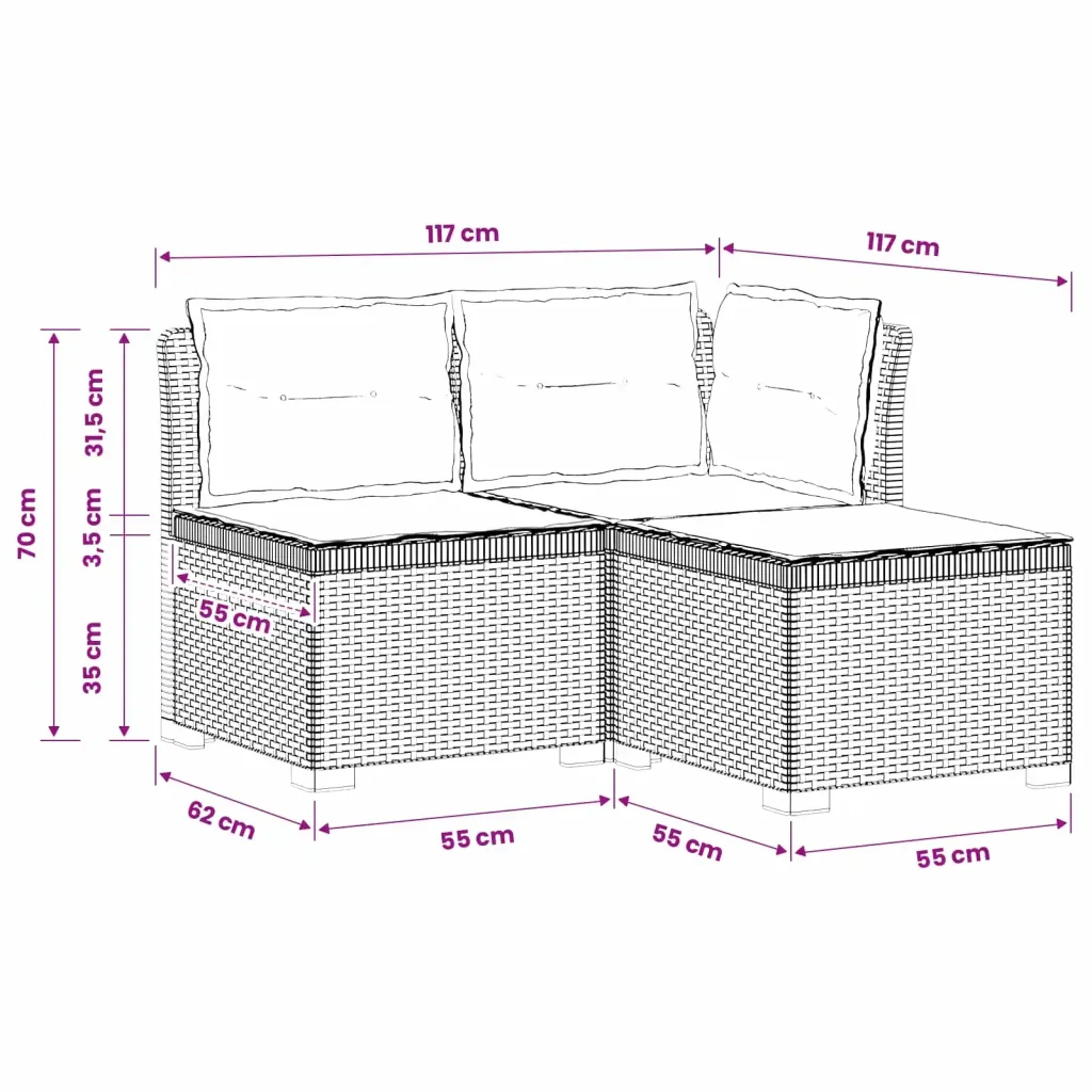 Divano da giardino 3 posti con cuscini in look rattan PP 8011917 - Image 10