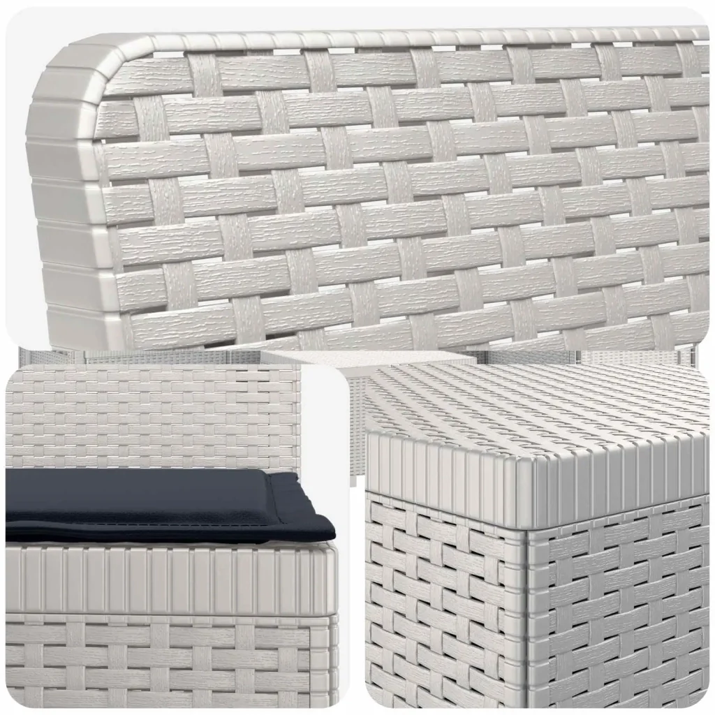 Divano da giardino 3 posti con cuscini in look rattan PP Bianco 3443829 - Image 4