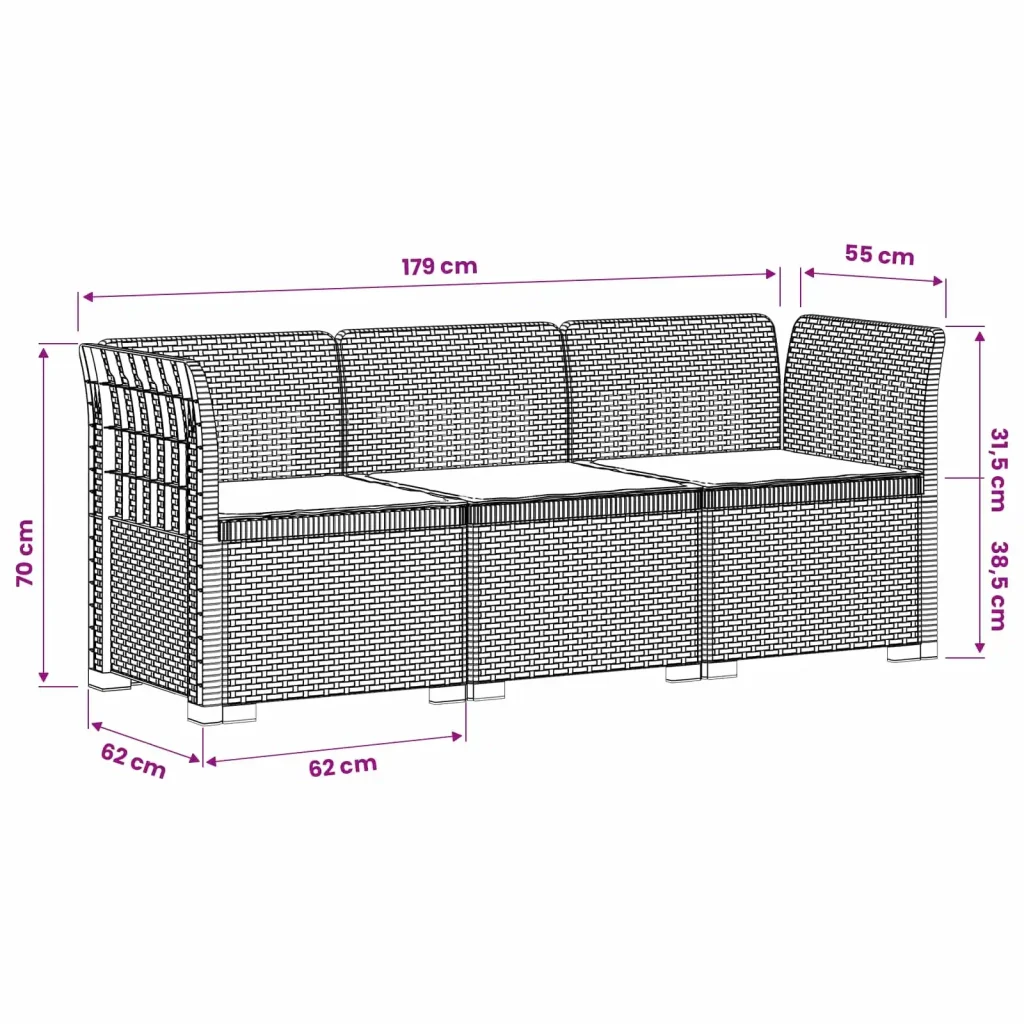 Divano da giardino 3 posti con cuscini in look rattan PP Bianco 3443829 - Image 7
