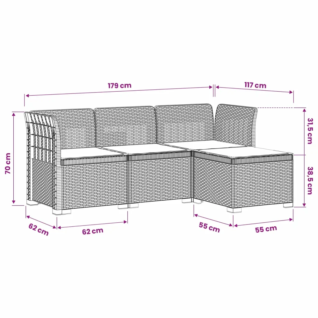 Divano da giardino 4 posti con cuscini aspetto rattan PP 3443941 - Image 3