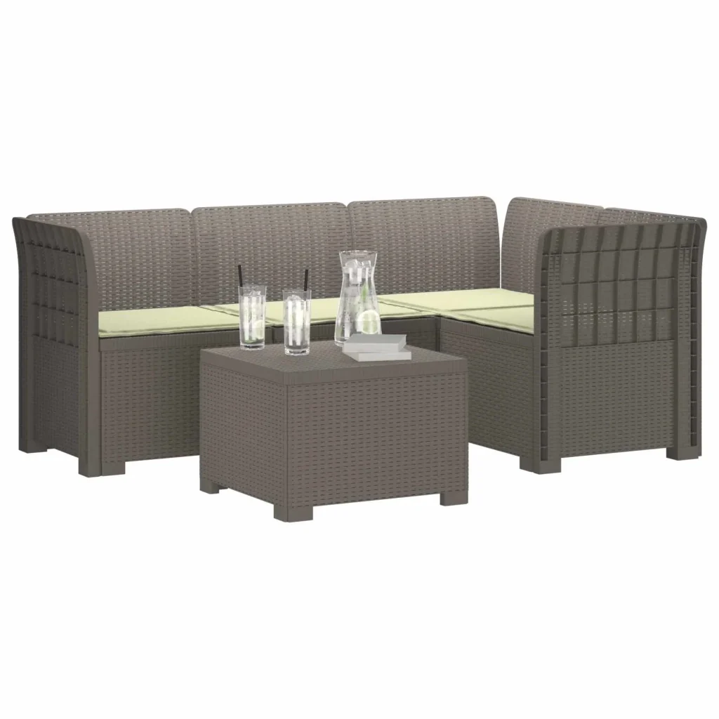 Divano da giardino 4 posti con cuscini aspetto rattan PP 3444010