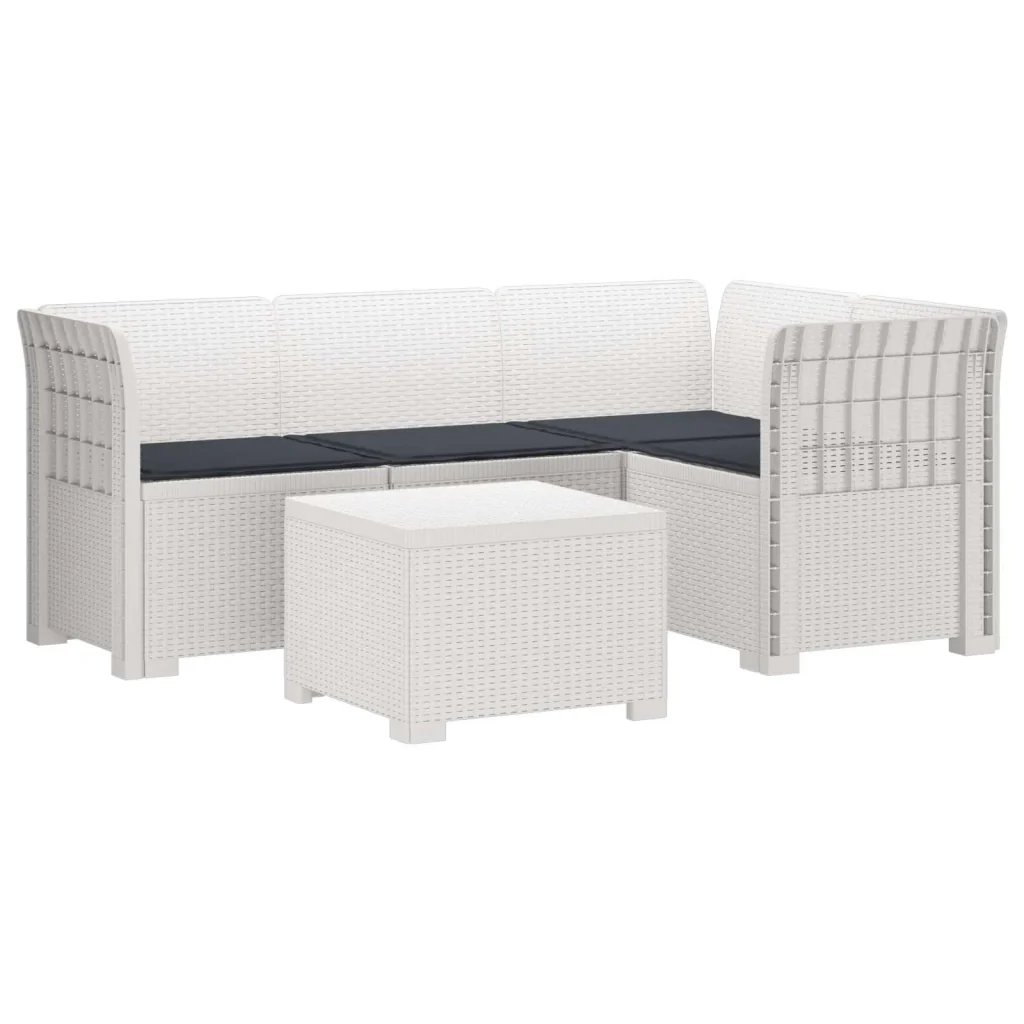 Divano da giardino 4 posti con cuscini aspetto rattan PP Bianco 3444009