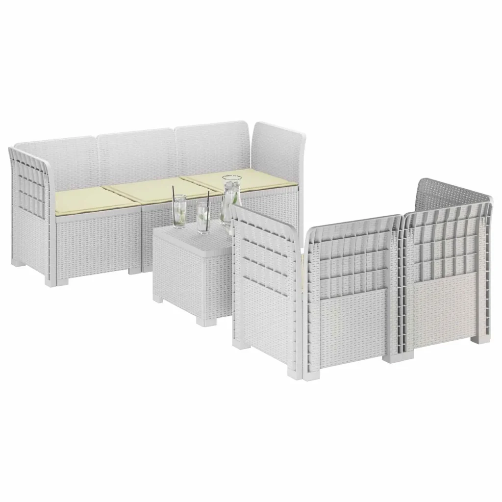 Divano da Giardino 5 Posti con Cuscini Stile Rattan PP Bianco 3443898 - Image 2