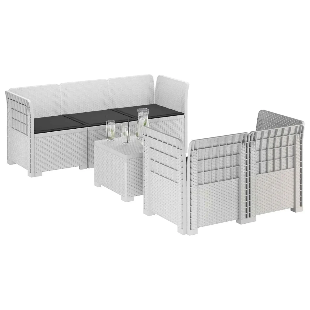 Divano da Giardino 5 Posti con Cuscini Stile Rattan PP Bianco 3443899 - Image 2