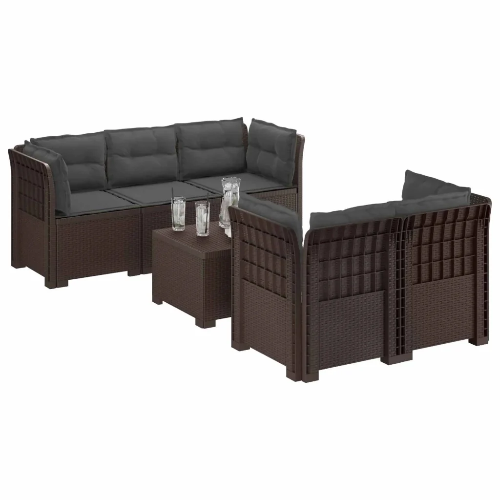 Divano da Giardino 5 Posti con Cuscini Stile Rattan PP Marrone 3443911 - Image 2