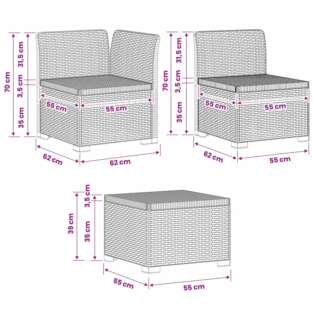 Divano da Giardino 5 Posti Stile Rattan PP Bianco 3443888 - Image 7