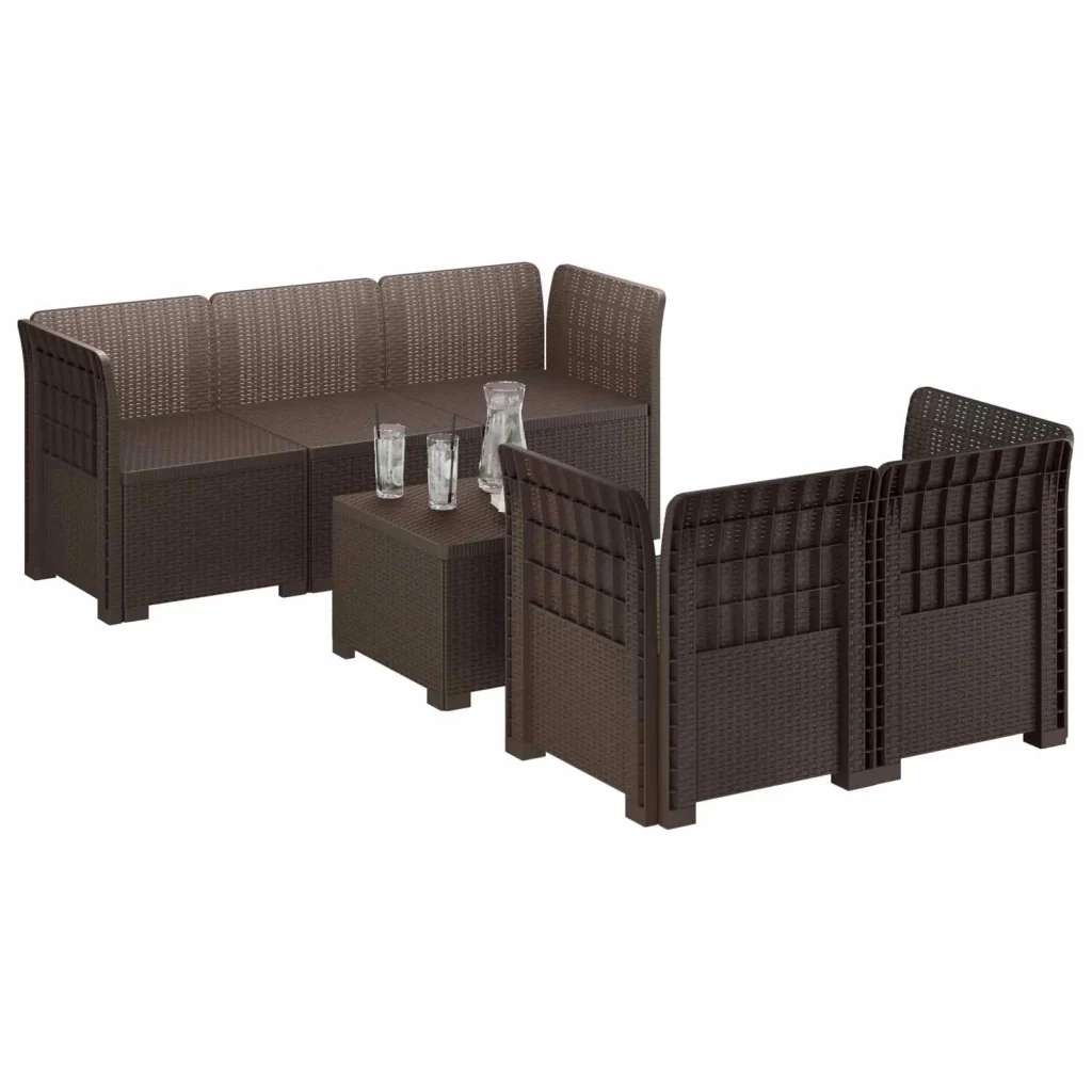 Divano da Giardino 5 Posti Stile Rattan PP Marrone 3443887 - Image 2