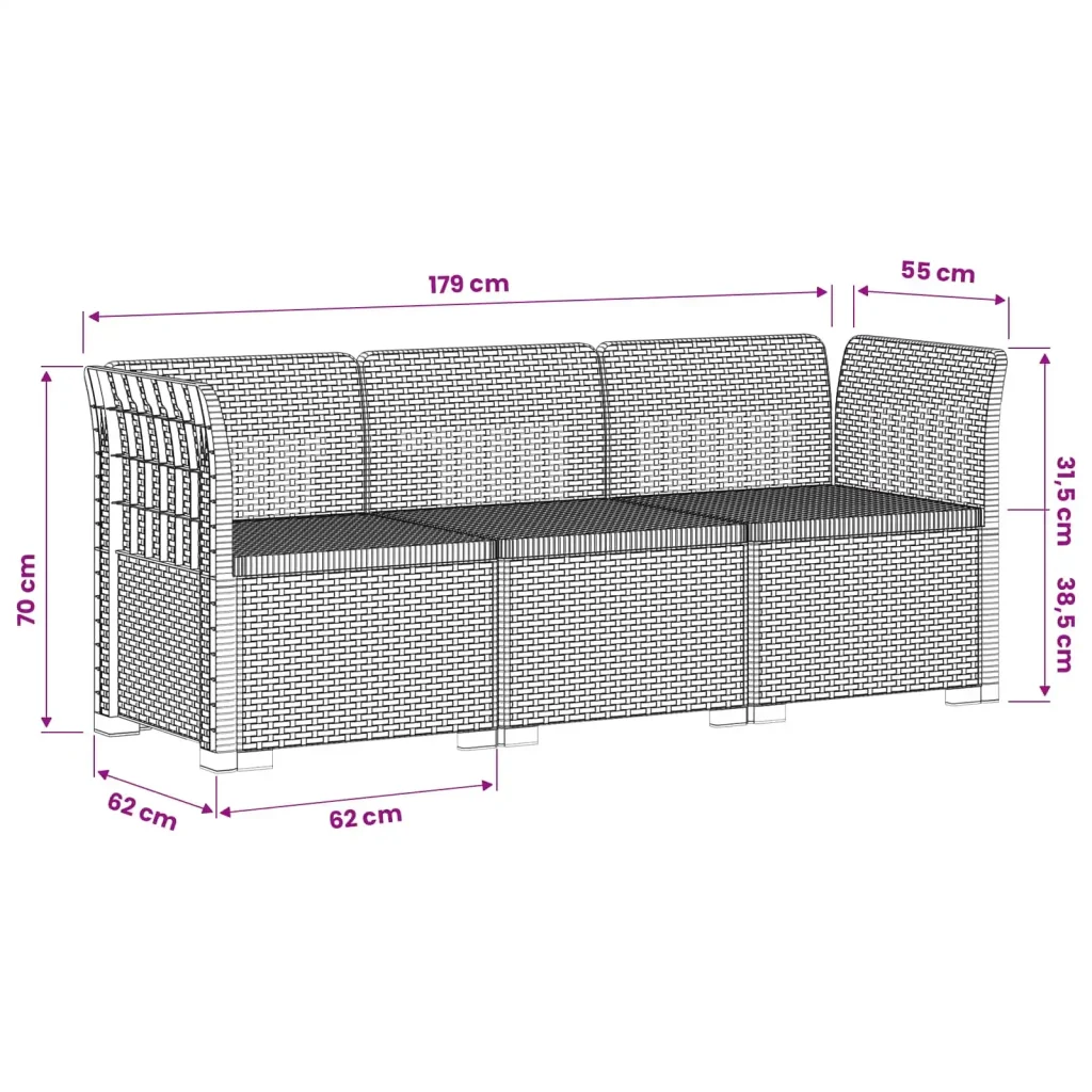 Divano da Giardino a 3 Posti in Aspetto Rattan PP Bianco 3443816 - Image 6