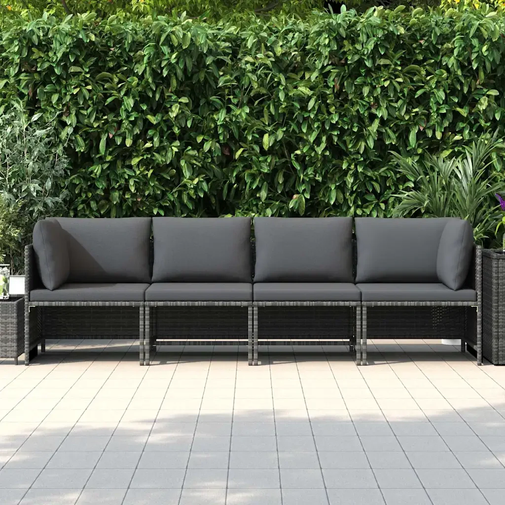 Divano da Giardino a 4 Posti con Cuscini in Polyrattan Grigio 313501 - Image 2