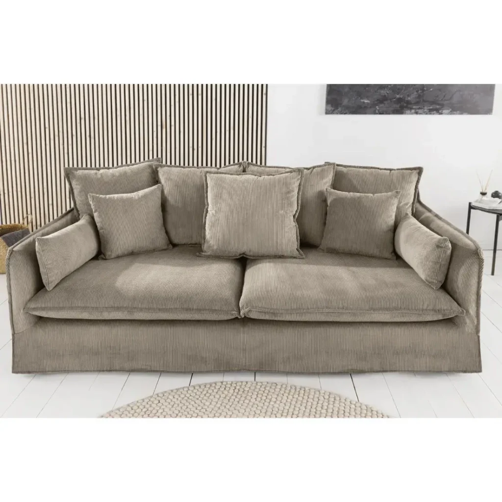 Divano dritto KALIA - Tessuto a costine beige grigio - 3 posti - Stile contemporaneo - Image 4