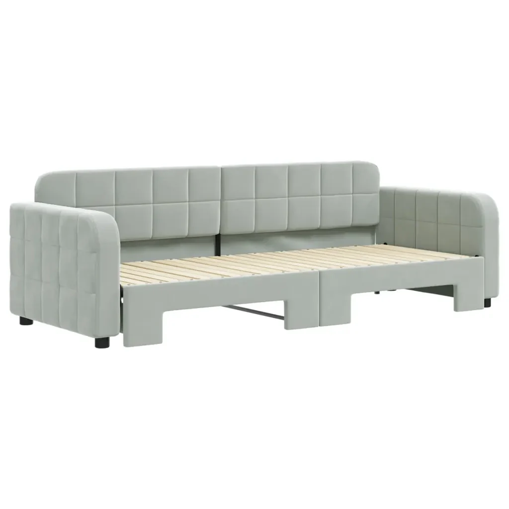 Divano Letto con Letto Estraibile Grigio Chiaro 80x200 Velluto 3196922 - Image 3