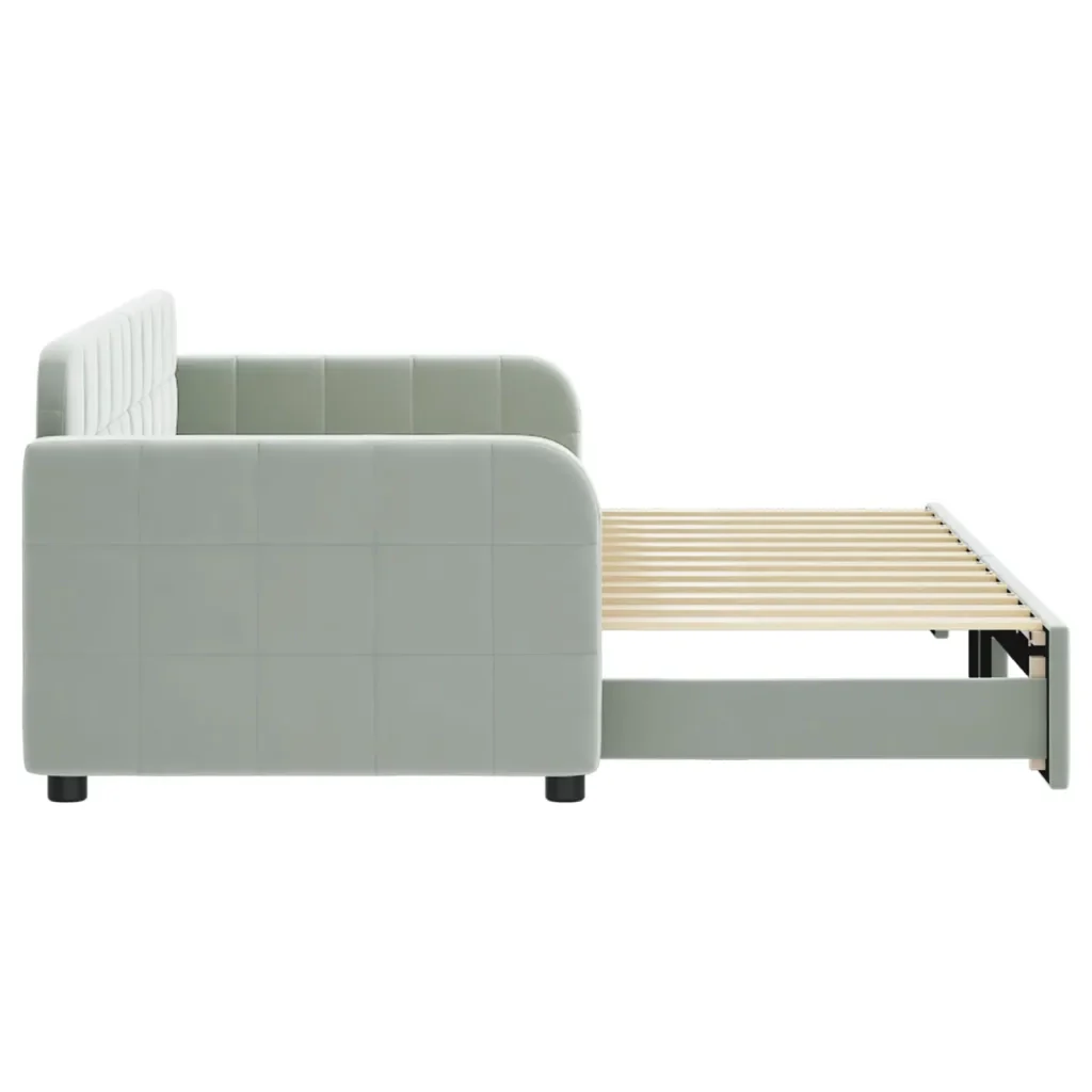 Divano Letto con Letto Estraibile Grigio Chiaro 80x200 Velluto 3196922 - Image 4