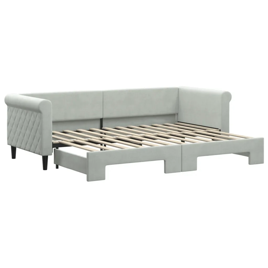 Divano Letto con Letto Estraibile Grigio Chiaro 80x200 Velluto 3197764 - Image 2