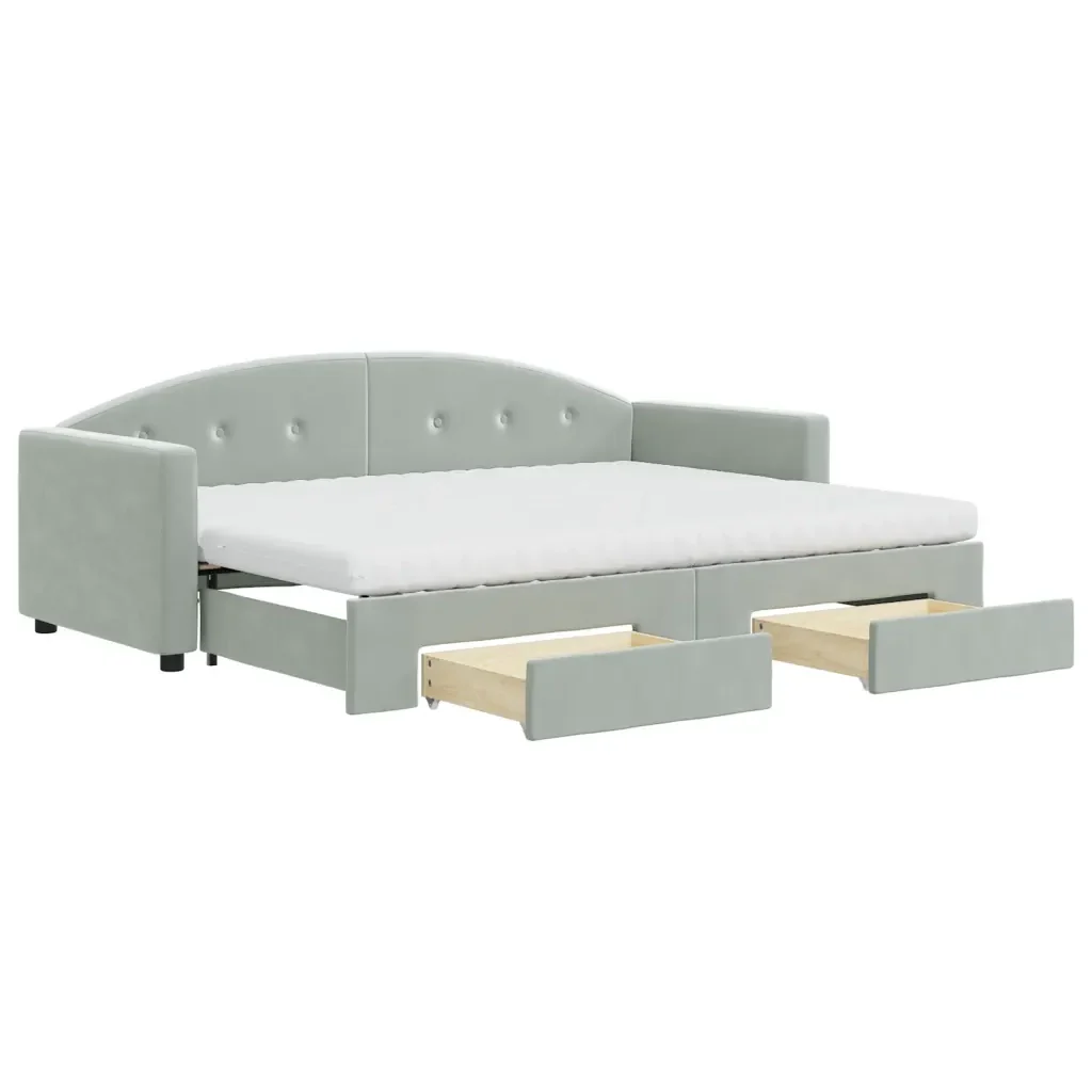 Divano Letto Estraibile Cassetti Grigio Chiaro 80x200cm Velluto - Image 2