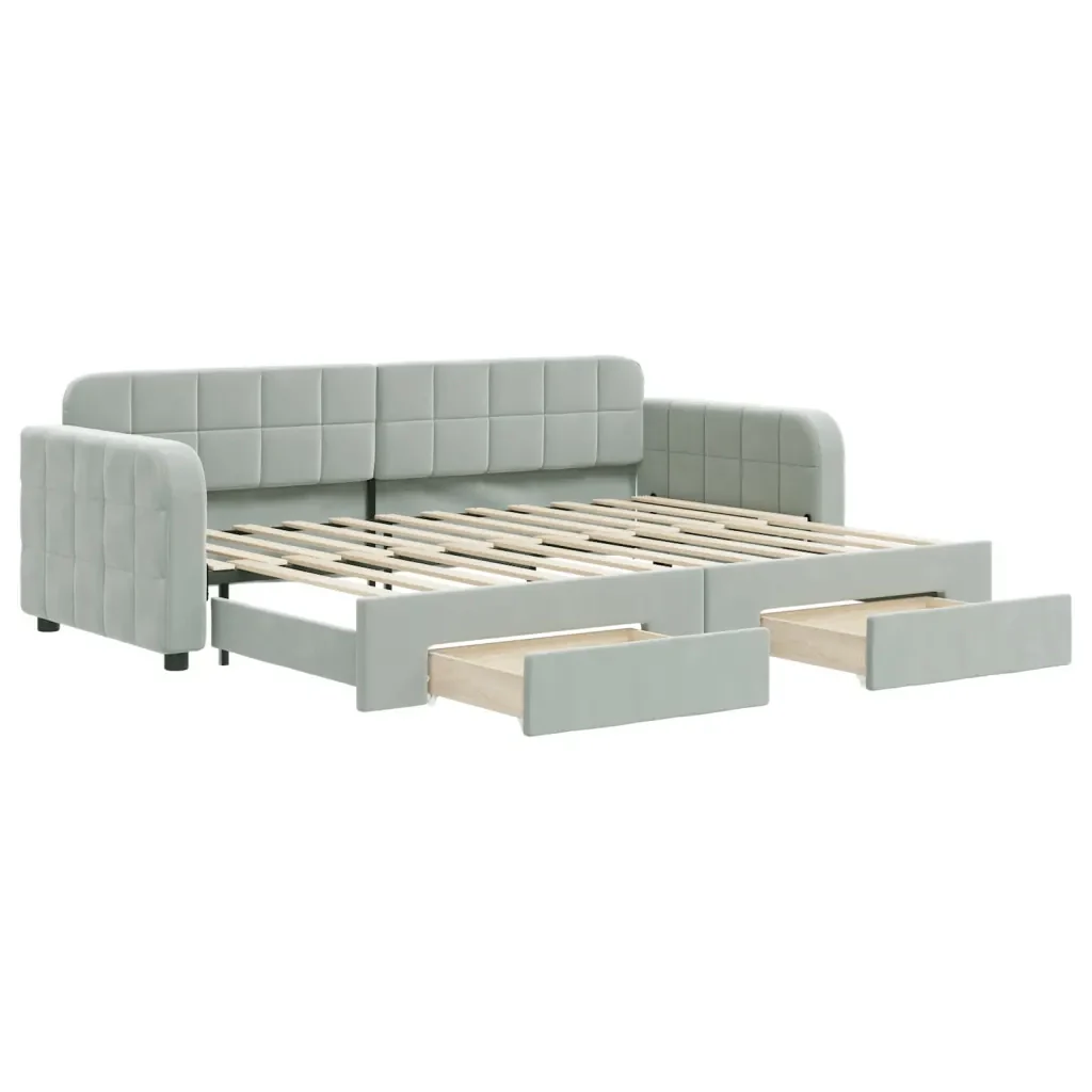 Divano Letto Estraibile Cassetti Grigio Chiaro 80x200cm Velluto 3196970 - Image 2