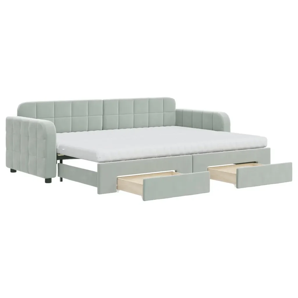 Divano Letto Estraibile Cassetti Grigio Chiaro 80x200cm Velluto 3196994 - Image 2