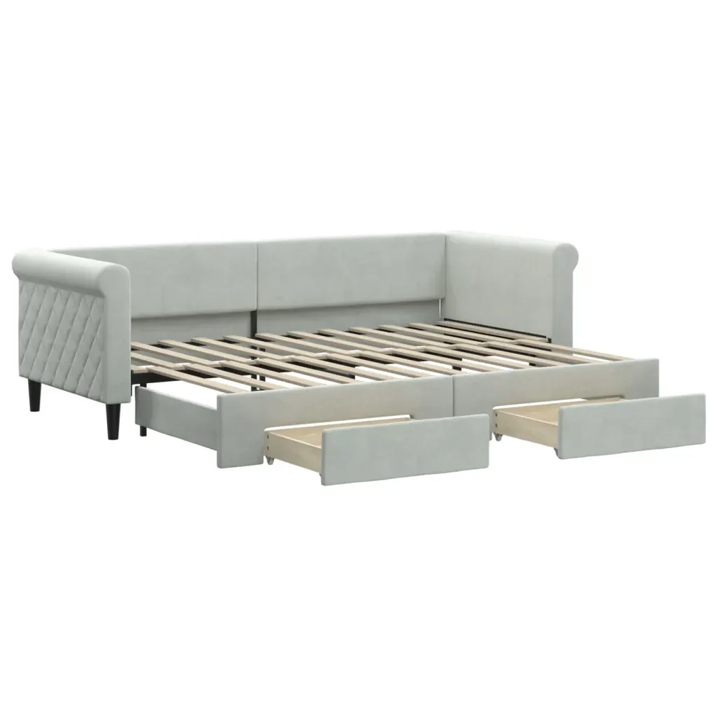 Divano Letto Estraibile Cassetti Grigio Chiaro 80x200cm Velluto 3197812 - Image 2