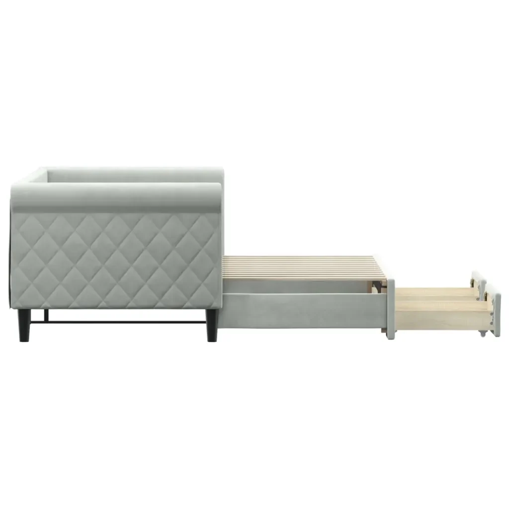 Divano Letto Estraibile Cassetti Grigio Chiaro 80x200cm Velluto 3197812 - Image 4