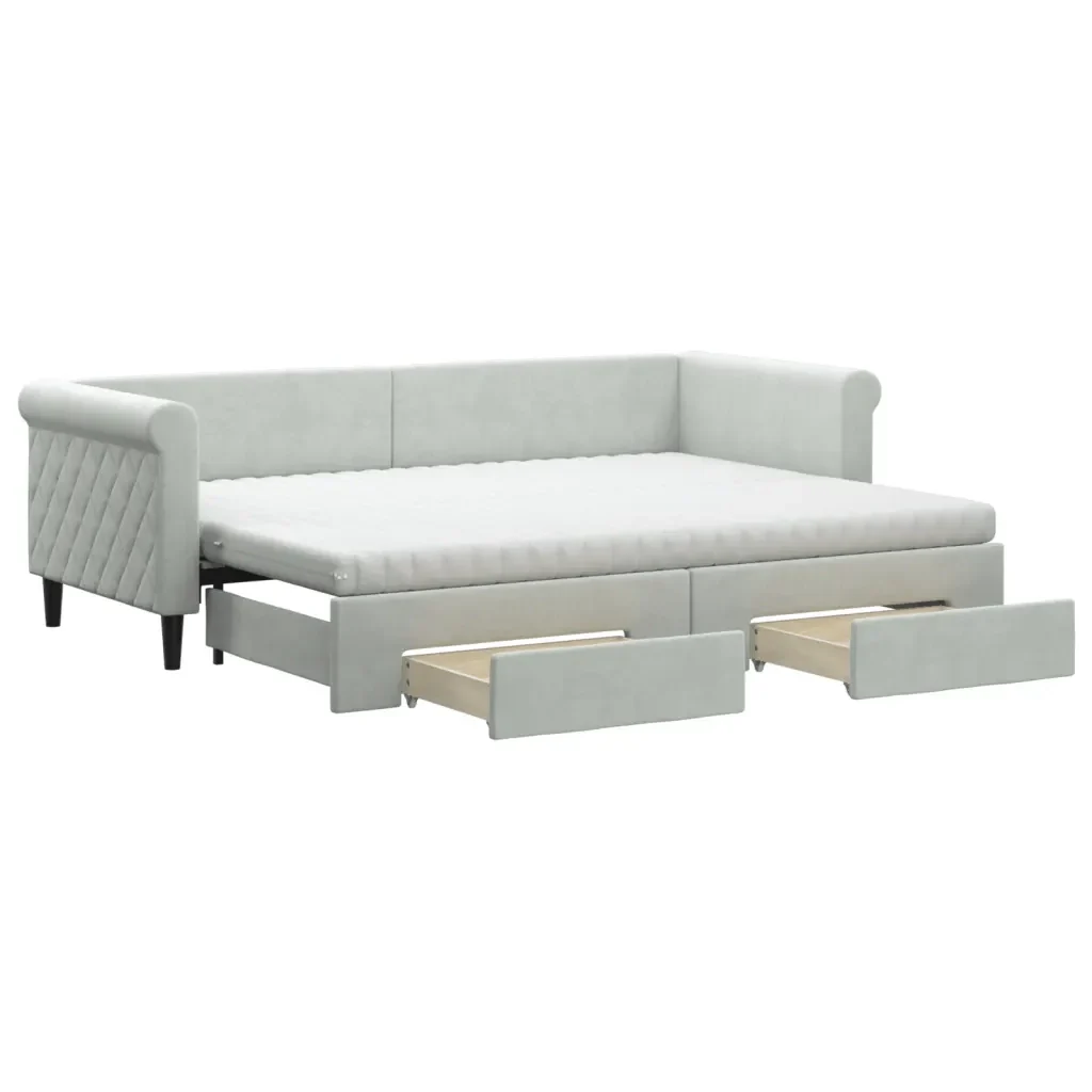 Divano Letto Estraibile Cassetti Grigio Chiaro 80x200cm Velluto 3197836 - Image 2