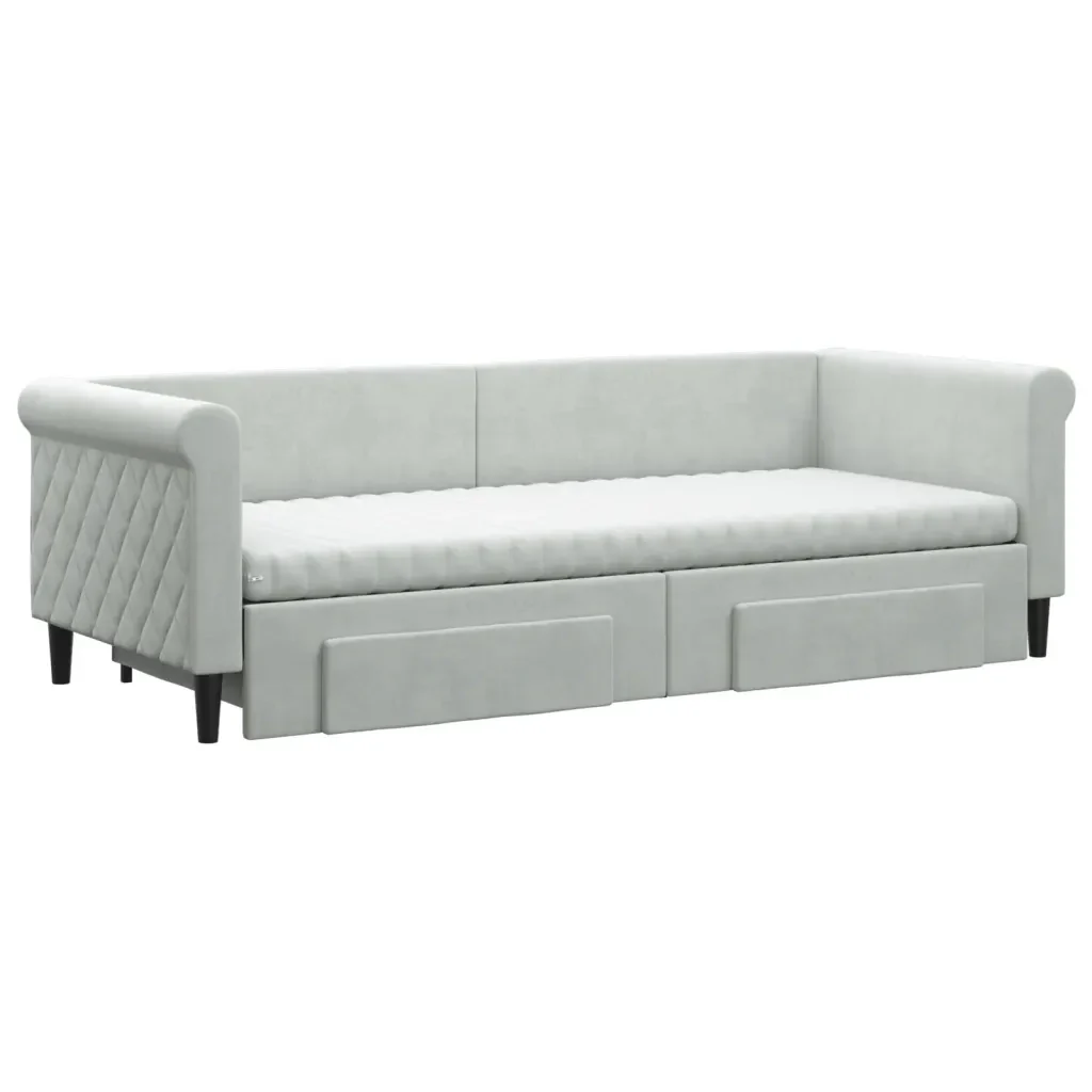 Divano Letto Estraibile Cassetti Grigio Chiaro 80x200cm Velluto 3197836 - Image 3