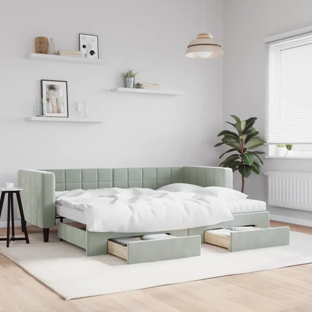 Divano Letto Estraibile Cassetti Grigio Chiaro 80x200cm Vellutocod mxl 130694