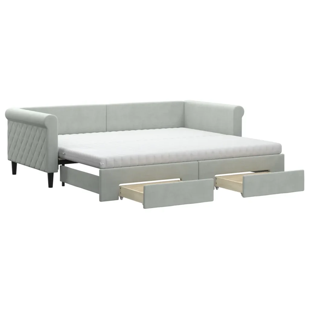Divano Letto Estraibile Cassetti Grigio Chiaro 90x200cm Velluto - Image 2