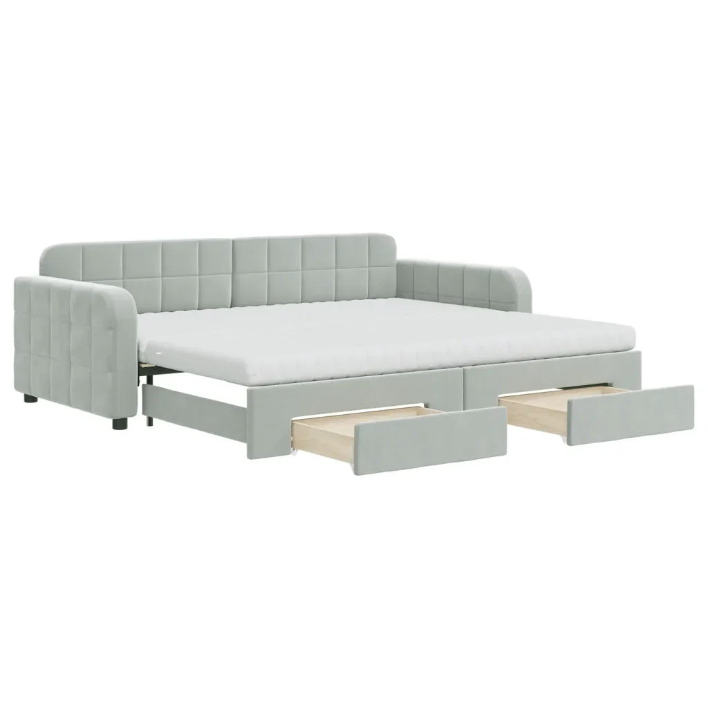 Divano Letto Estraibile Cassetti Grigio Chiaro 90x200cm Velluto - Image 2