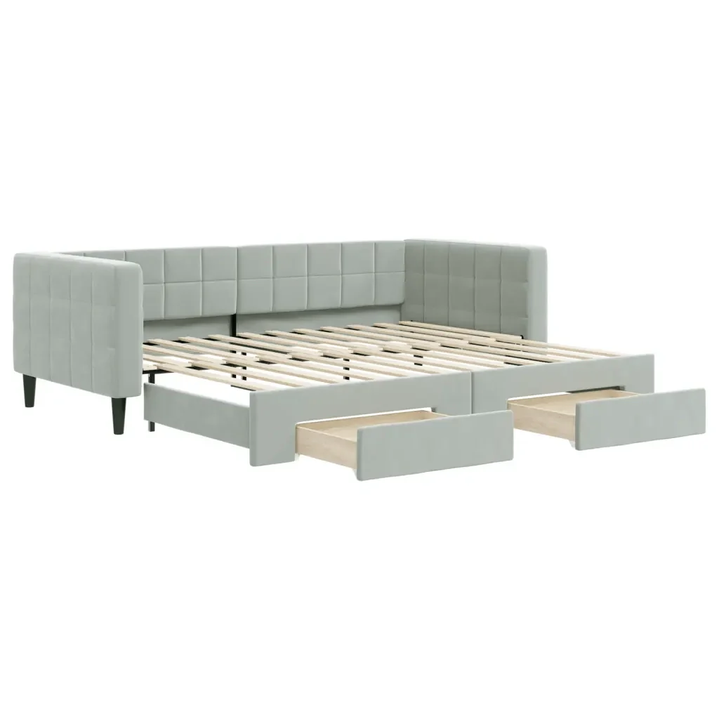 Divano Letto Estraibile Cassetti Grigio Chiaro 90x200cm Velluto 3196739 - Image 2