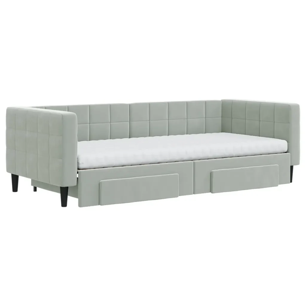 Divano Letto Estraibile Cassetti Grigio Chiaro 90x200cm Velluto 3196763 - Image 3