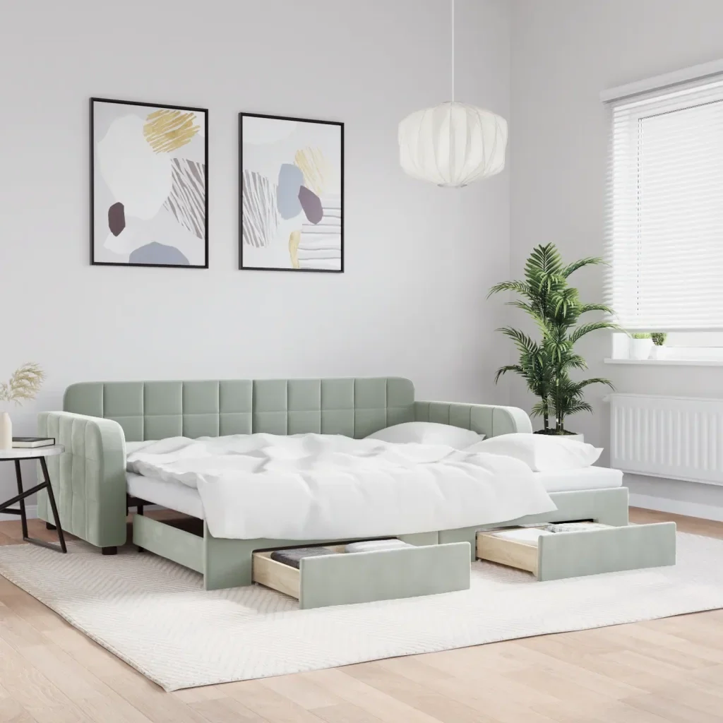 Divano Letto Estraibile Cassetti Grigio Chiaro 90x200cm Velluto 3196977