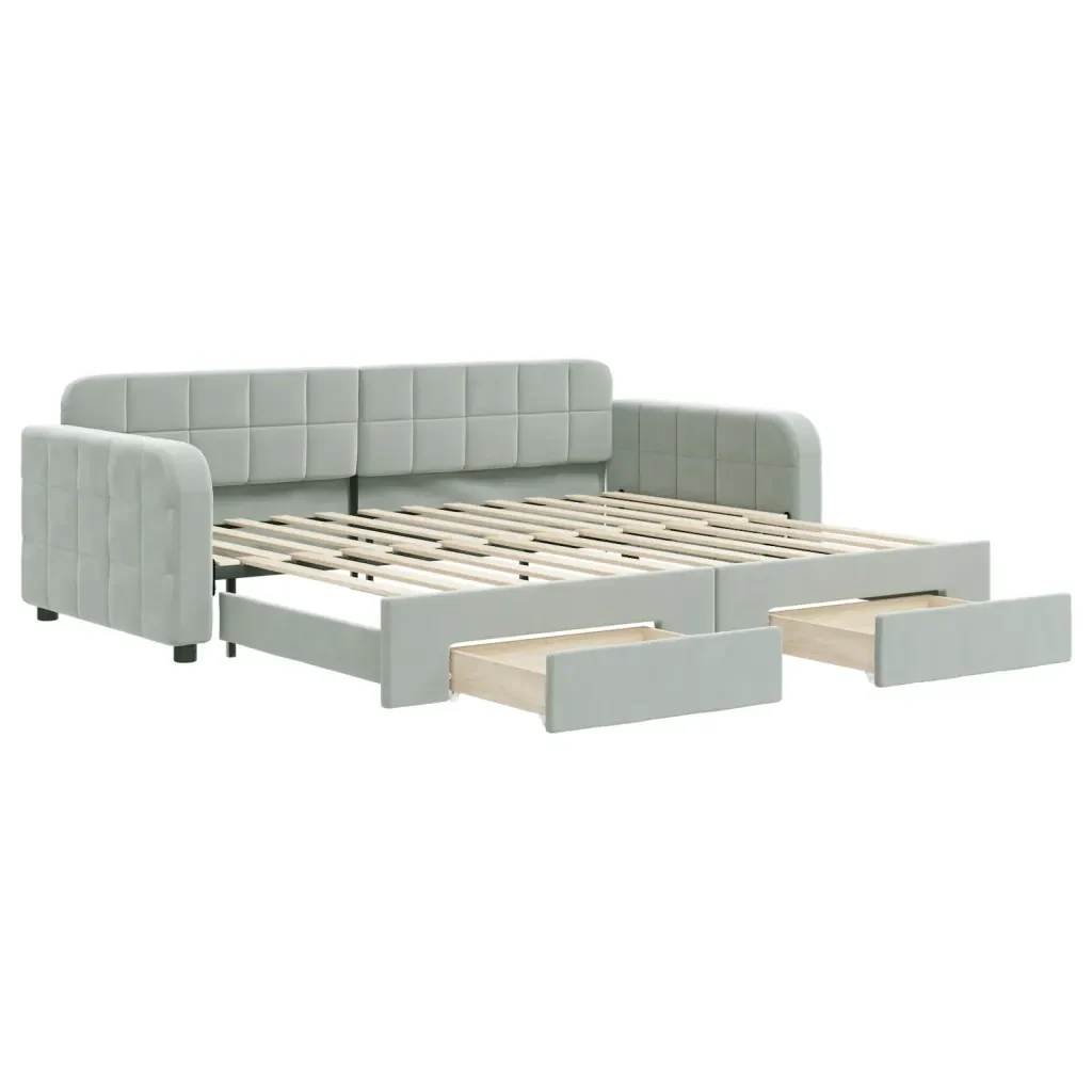 Divano Letto Estraibile Cassetti Grigio Chiaro 90x200cm Velluto 3196977 - Image 2