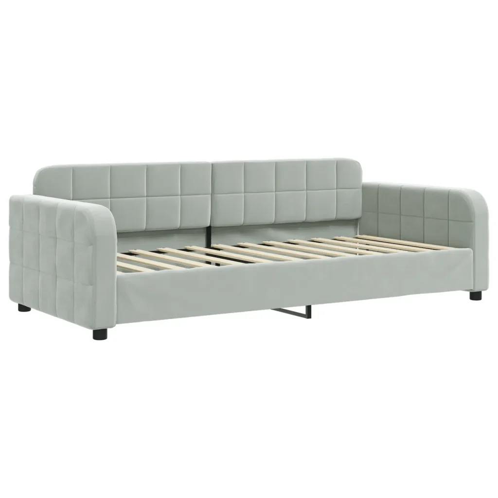 Divano Letto Estraibile Cassetti Grigio Chiaro 90x200cm Velluto 3196977 - Image 6
