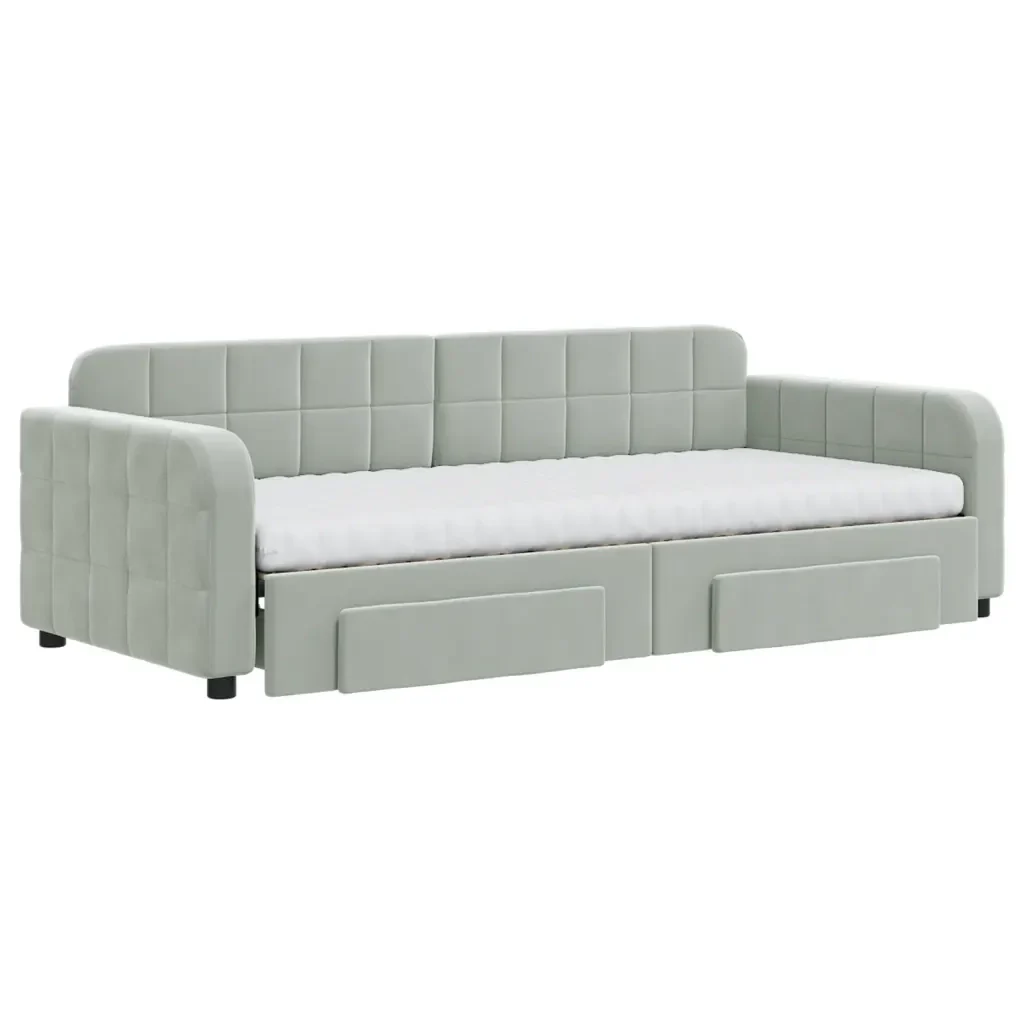 Divano Letto Estraibile Cassetti Grigio Chiaro 90x200cm Velluto 3197001 - Image 3