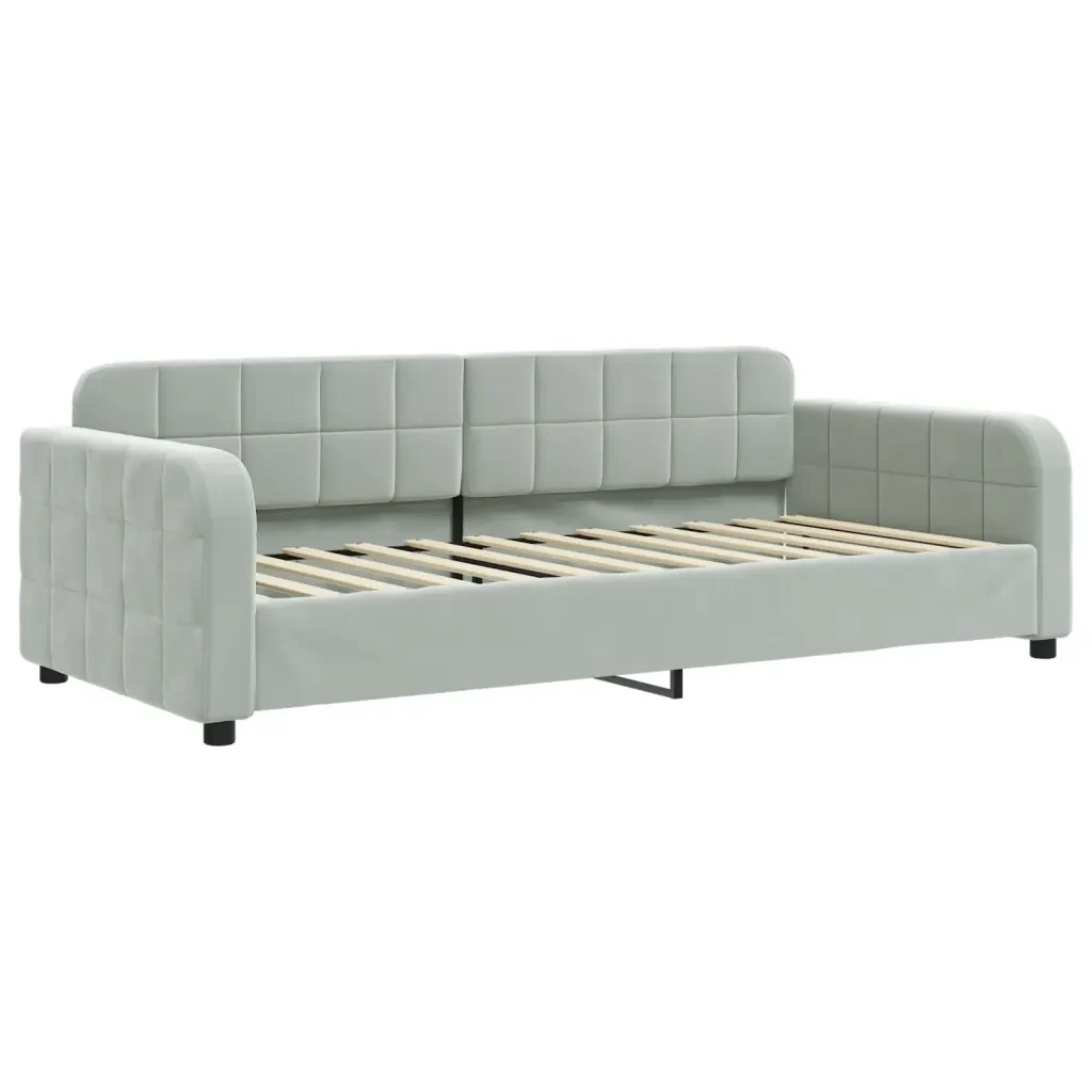 Divano Letto Estraibile Cassetti Grigio Chiaro 90x200cm Velluto 3197001 - Image 4