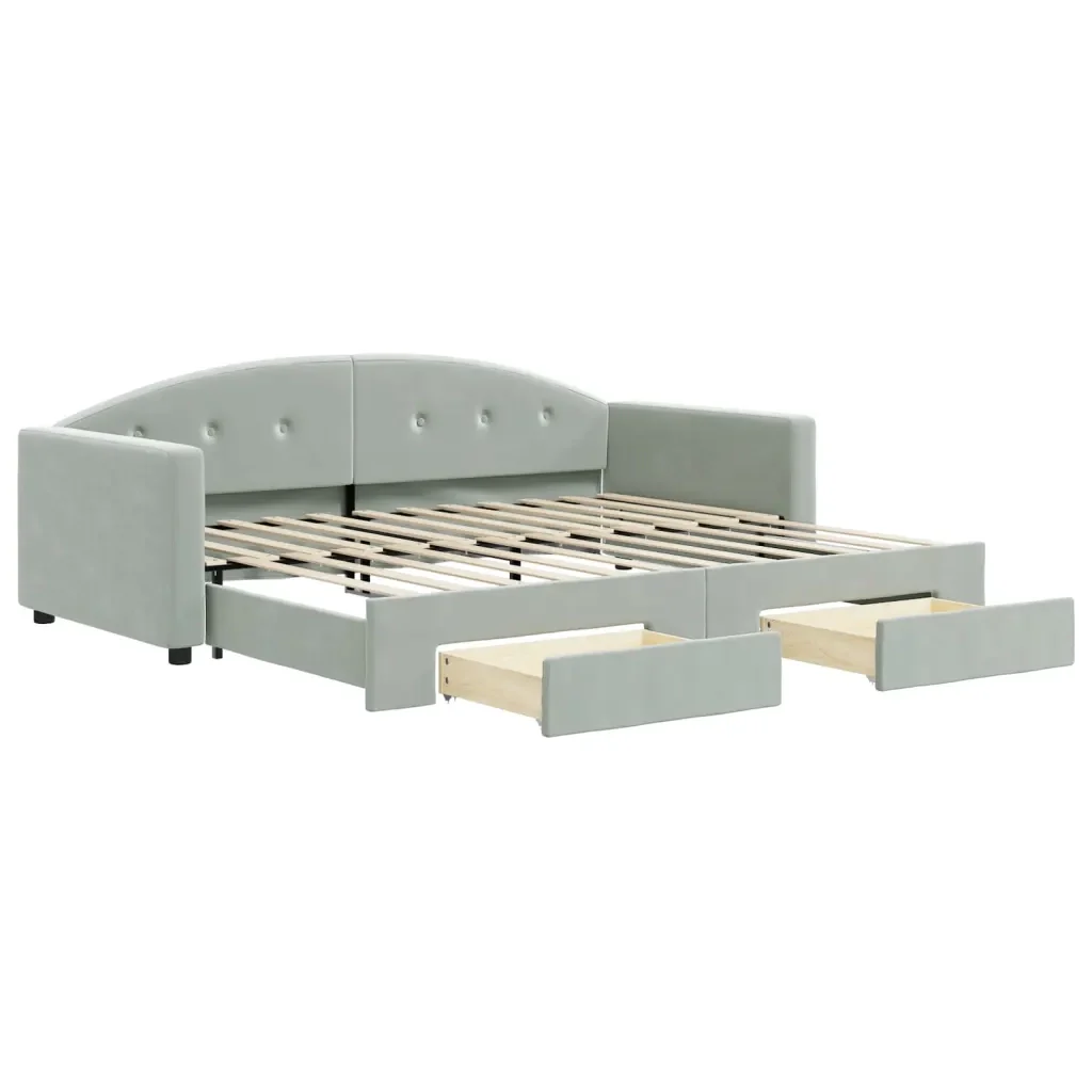 Divano Letto Estraibile Cassetti Grigio Chiaro 90x200cm Velluto 3197349 - Image 2